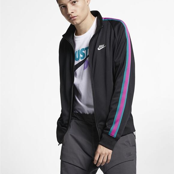 Nike Sportswear N98 Black Track Jacket Zip Up Teal Purple Stripes Menโs Medium - Picture 11 of 11